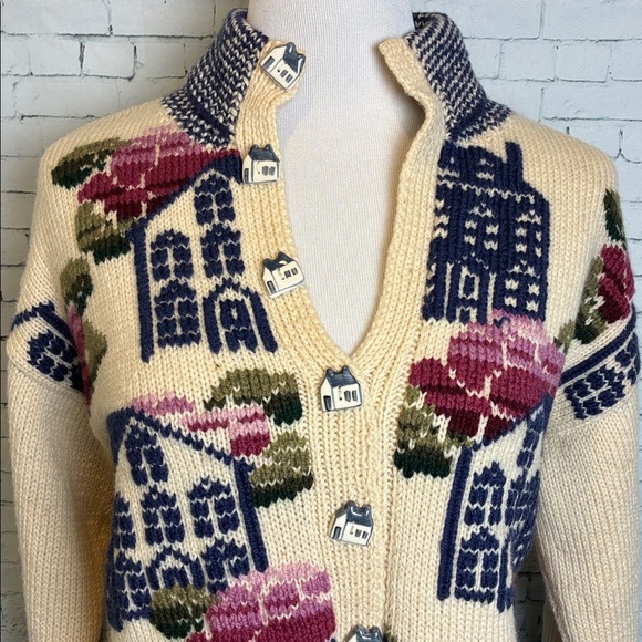 Vintage Hand Knitted South Wool 100% Virgin Wool Graphic Homestead Sweater Small - Picture 12 of 16
